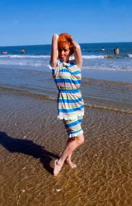 Lulu wearing Edwardian swimming costume August 1974