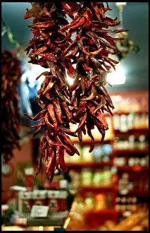 Images Dated 1st October 1998: Lupe Pintos Deli October 1998 chillies hanging in shop owned by Doug Bell