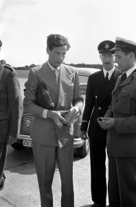 Border Prints: At Lympne Airport group captain Peter Townsend arrived with his car from Belgium by