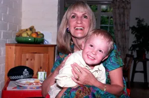 LYNN FAULDS-WOOD WITH HUSBAND JOHN STAPLETON AND THEIR SON NICHOLAS STAPLETON IN