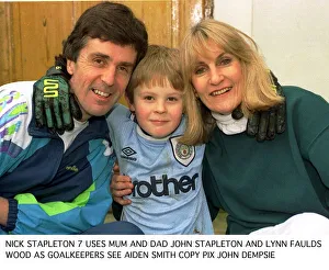 Lynn Faulds Wood with husband John Stapleton son Nick football strip