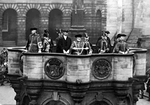 The Lyon Clerk of Edinburgh reading the proclamation at Mercat Cross summoning the peers