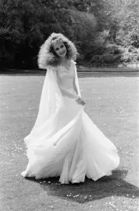 Outfit Prints: Lysette Anthony, British actress aged 18 years old, on set of new film Krull