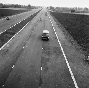 Motorway Prints: The M1 Motorway, opened yesterday, receives its first vehicles