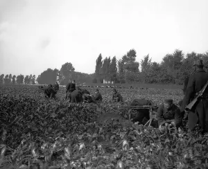 Machine Gun Prints: Machine gunners in action during the Battle of Audegen duirng World War One