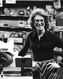 Madge Hindle Actress pictured in the Corner Shop Apr 1976 set of the TV Programme