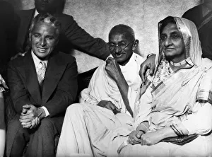 Landscape Prints: Mahatma Gandhi with Charlie Chaplin who visted India in 1931 Picture taken in