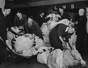 Mail bags being received and checked in at the headquarters of Unity Football Pools in