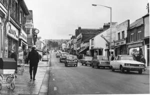 The main shopping street in Caerphilly. 28th January 1967