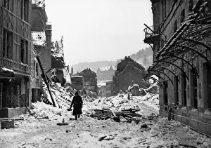 Ardennes Prints: The main street of La Roche in Belgium after being re-liberated by Allied forces