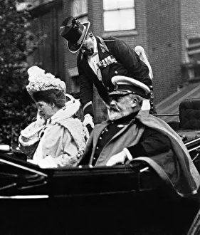 His Majesty King Edward VII and his wife Queen Alexandra in the royal carriage on their