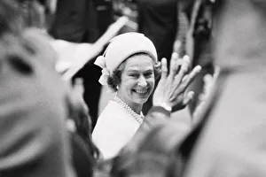 00285 Prints: Her Majesty Queen Elizabeth II is greeted by enthusiastic crowds on her walk about in