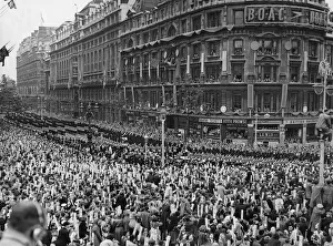 Her Majestys Procession march down Northumberland Avenue led by Colonel B. J. O