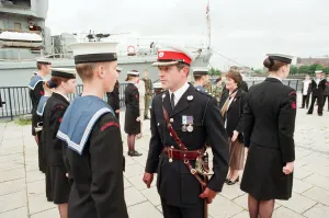 Major Andrew Milne inspects members of the Sea Cadets at the TS Kellington on the Tees