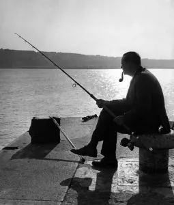 Dock Prints: Major R E Vargas of Pontypridd sits at the Entrance to Cardiff Docks for a quiet evening
