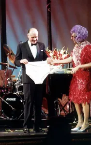 Knickers Prints: Major Ron Ferguson Barry Humphries actor in a Charity performance of the play Back with a