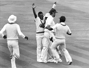 Malcolm Marshall West Indies cricketer celebrates taking the wicket of England
