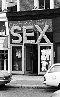 Images Dated 5th December 1976: Malcolm McLarens shop sex on The Kings Road. 5th December 1976