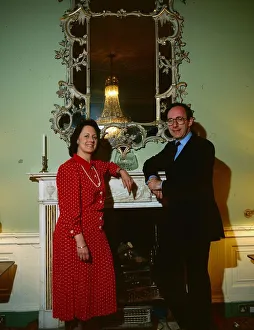 Malcolm Rifkind politician August 1989 with wife Edith standing in front of a mirror
