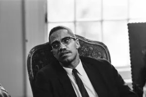 Muslim Prints: Malcolm X, African American Muslim minister and human rights activist, at a London Mosque