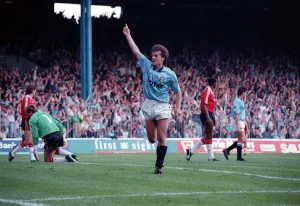 Manchester City 5 v Manchester United 1 Ian Bishop of City celebrates