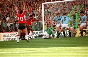 Manchester City 5 v Manchester United 1 mark Hughes celebrates scoring United