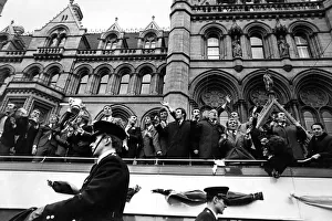 Manchester City home coming: Malcolm Allisson (left) leads the City team in a chant of