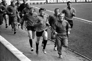 Manchester City training Francis Lee Leads the team in a touchline sprint
