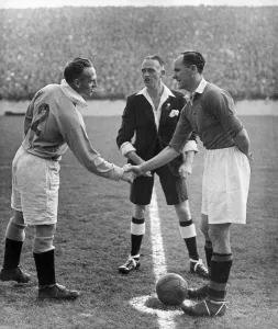 Shaking Hands Prints: Manchester City v. United. Captains shake hands before the Derby