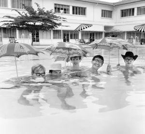Manchester pop group Freddie and the Dreamers pictured in Singapore during their world