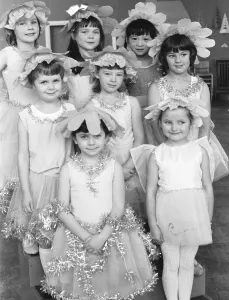 00262 Prints: Manchester school children dressed as snowflakes for their schools pantomime