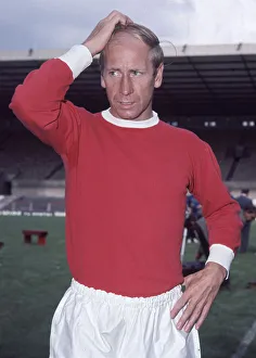 Worried Prints: Manchester United footballer Bobby Charlton at Old Trafford. Circa 1966