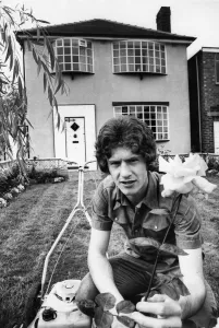 Grass Prints: Manchester United footballer Brain Kidd in the garden of his home