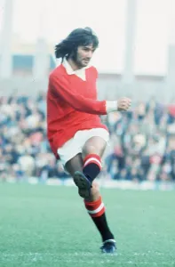 Manchester United footballer George Best in action against Ipswich, 1971
