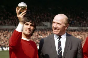 Award Ceremonies Prints: Manchester United footballer George Best shows manager Sir Matt Busby his European