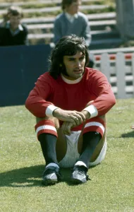 Manchester United footballer George Best at a training session for his club April