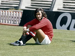 Manchester United footballer George Best at a training session for his club April