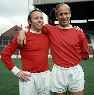 Manchester United footballers Nobby Stiles (left) and Bobby Charlton at Old Trafford 1969