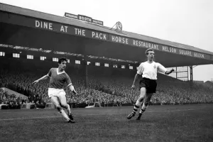 Manchester United forward Dennis Viollet in action during the match against Bolton