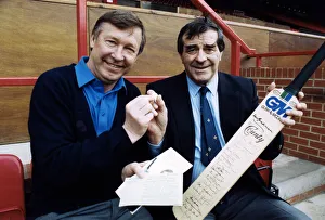 00468 Prints: Manchester United manager Alex Ferguson with veteran cricketer Fred Truman at Old
