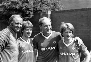 Manchester united Manager Ron Atkinson proudly presents his new Trio of International