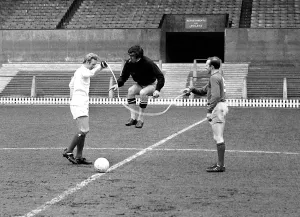 Fitness Prints: Manchester United players Nobby Stiles and Denis Law training. April 1967