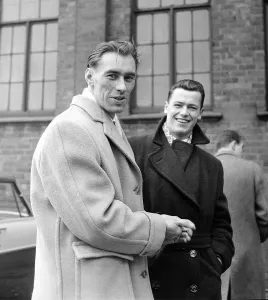 00238 Prints: Manchester United players Ray Wood and McParland before the game versus Aston Villa