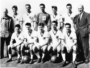 The Manchester United team that were involved in the tragic Munich air crash in February
