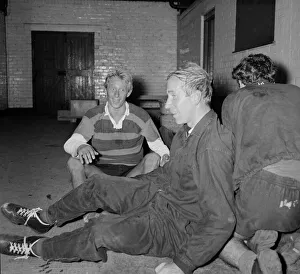 00244 Prints: Manchester United teammates Bobby Charlton and Denis Law pictured together after a