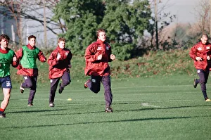 Manchester United in training. Players running left to right: Roy Keane