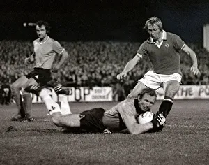 Manchester United v St Etienne - October 1977 goalkeeper saves as the striker