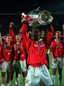 Manchester Uniteds Andy Cole May 1999 celebrates his teams victory over Bayern