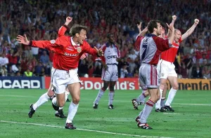 Celebrating Prints: Manchester Uniteds Teddy Sheringham celebrates his equalising goal during