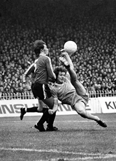 Mancheter City v Bristol. Brian Kidd blasts a shot over Colliers head